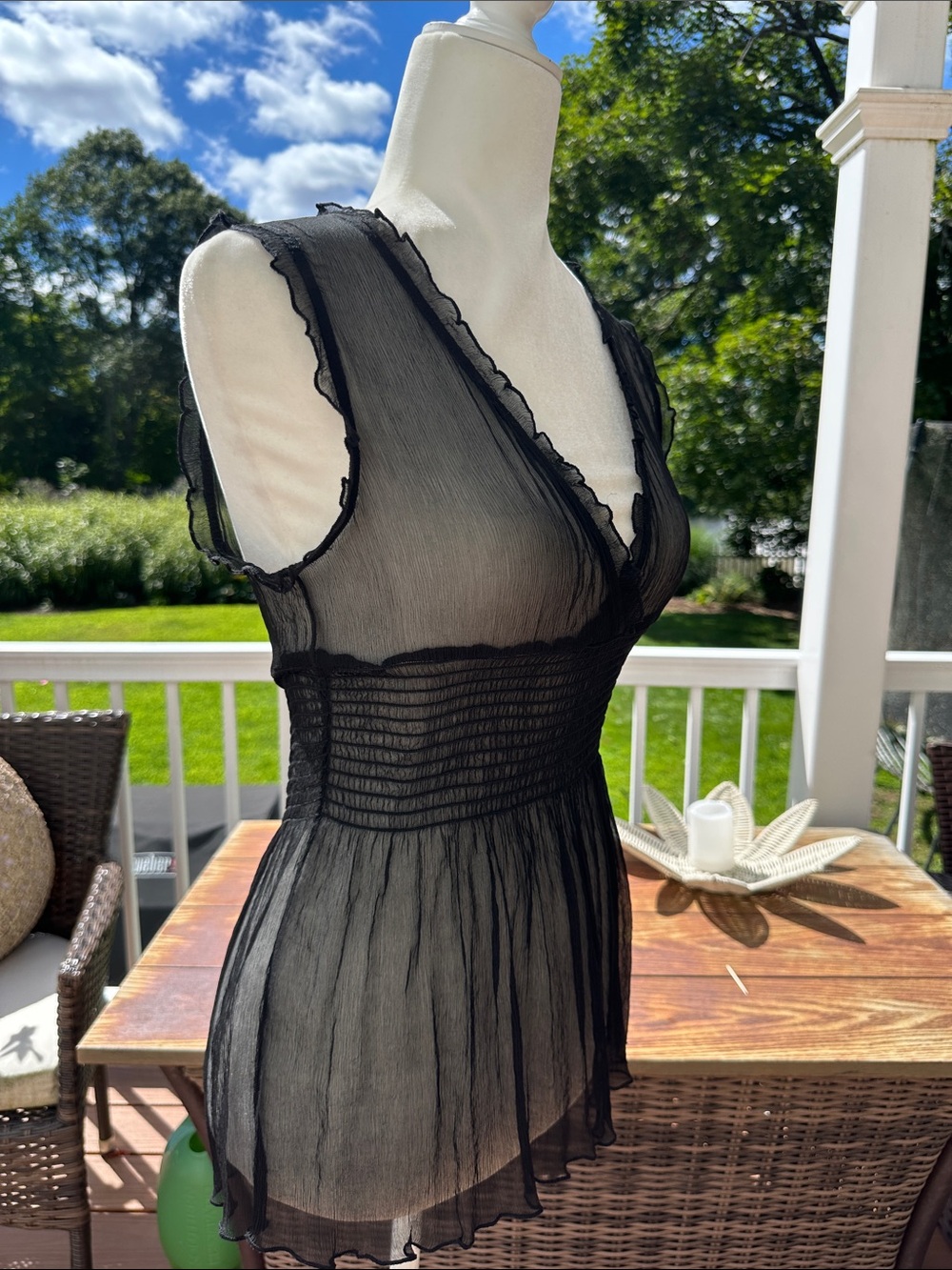 Vintage Bebe Sheer Black V-Neck Women's Silk Chiffon Camisole Top - Picture 2 of 7